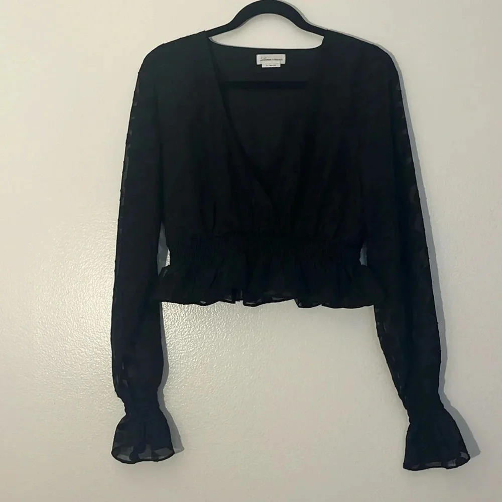Lovers + Friends | Tonal polkadot top/blouse Women’s size M sheer long sleeves